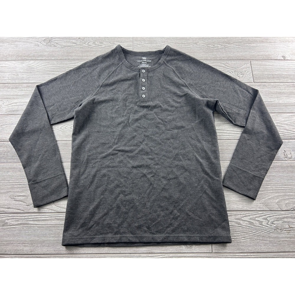Mack Weldon Mens Medium Gray Waffle Knit Long Sleeve Henley Shirt Thermal Raglan